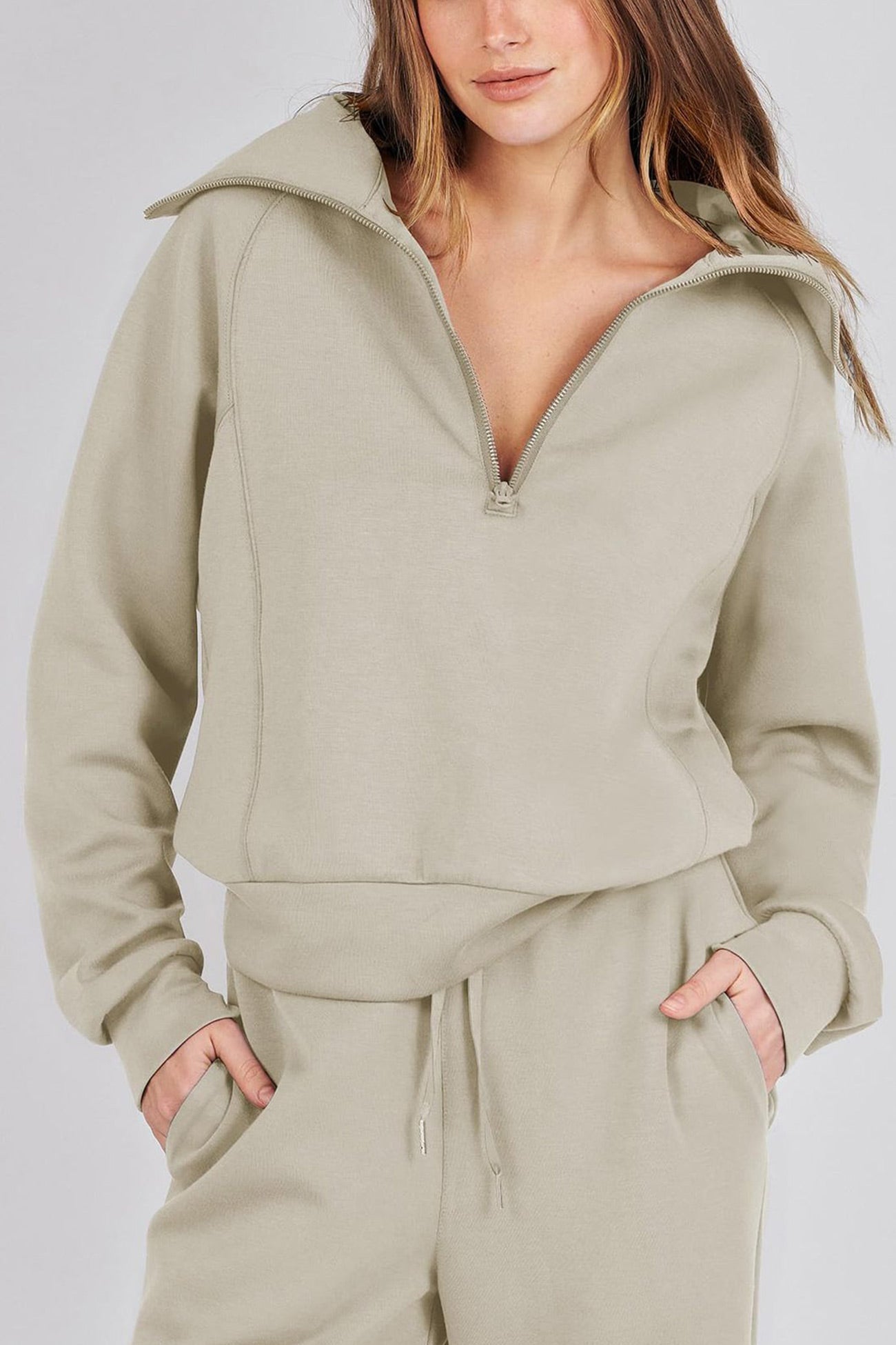 Gabriela | Lapel zip wide leg sweatshirt and long pants set