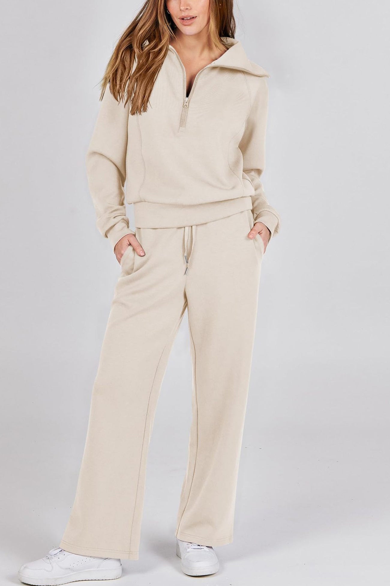 Gabriela | Lapel zip wide leg sweatshirt and long pants set
