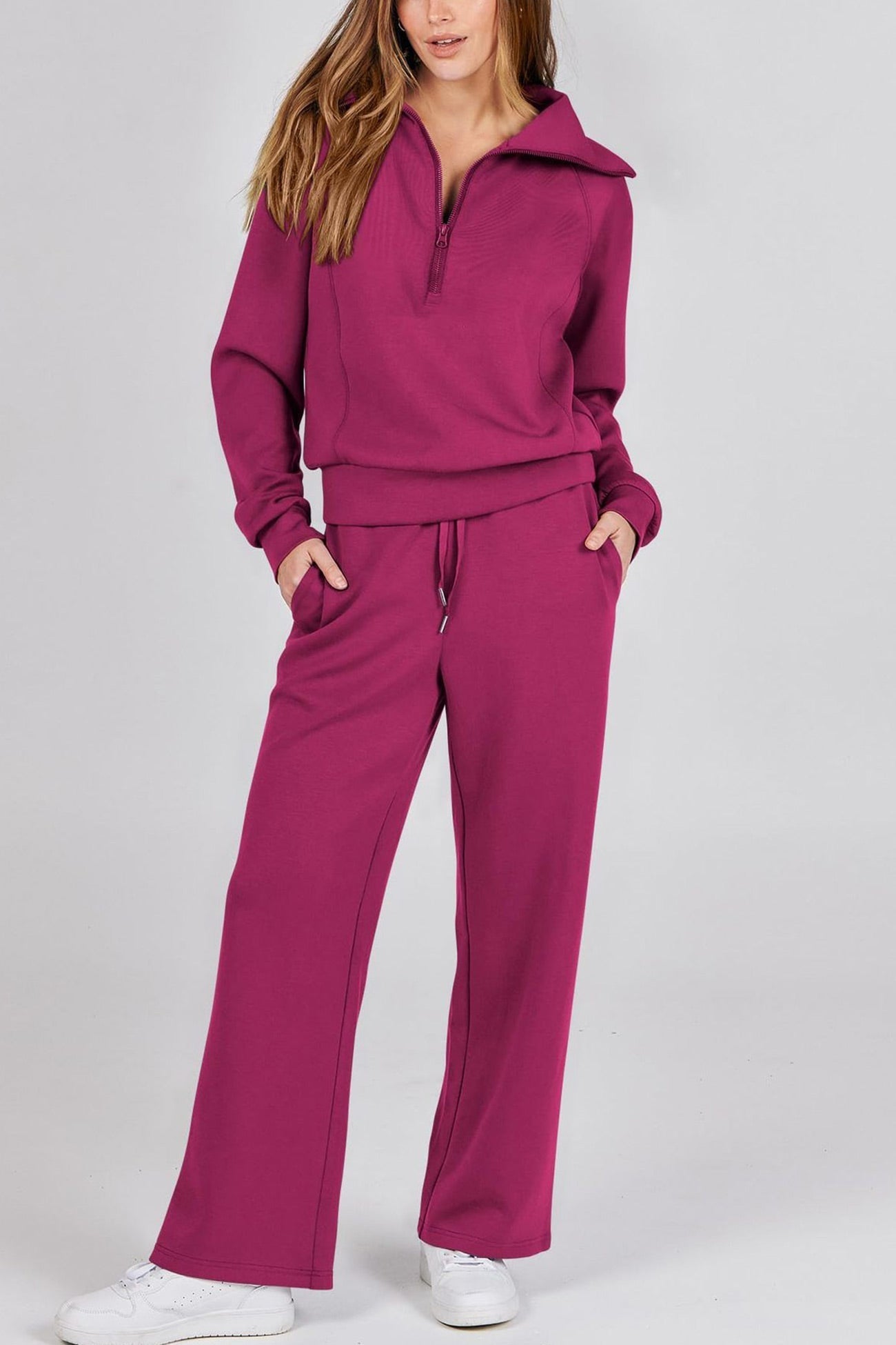 Gabriela | Lapel zip wide leg sweatshirt and long pants set