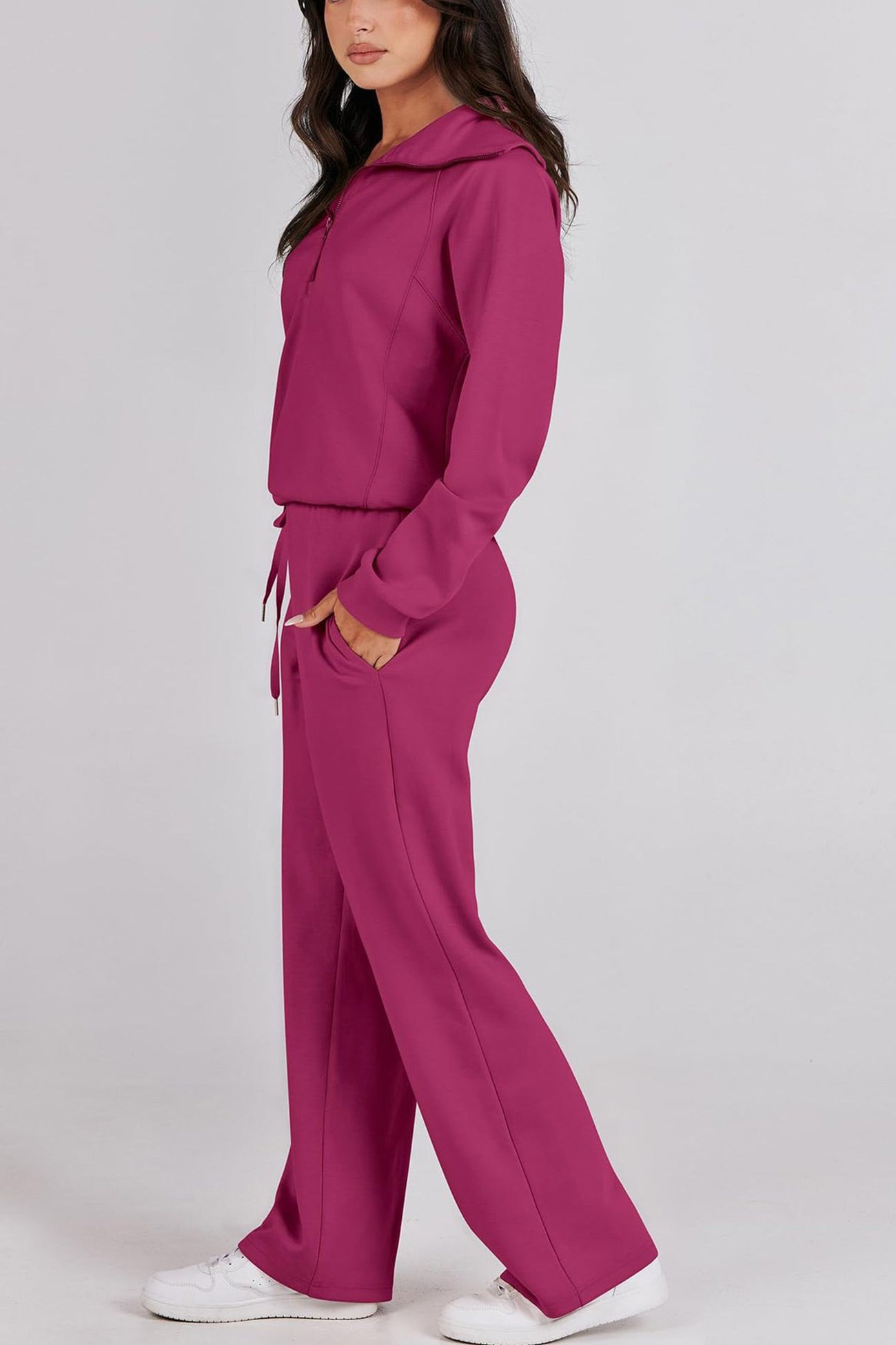 Gabriela | Lapel zip wide leg sweatshirt and long pants set