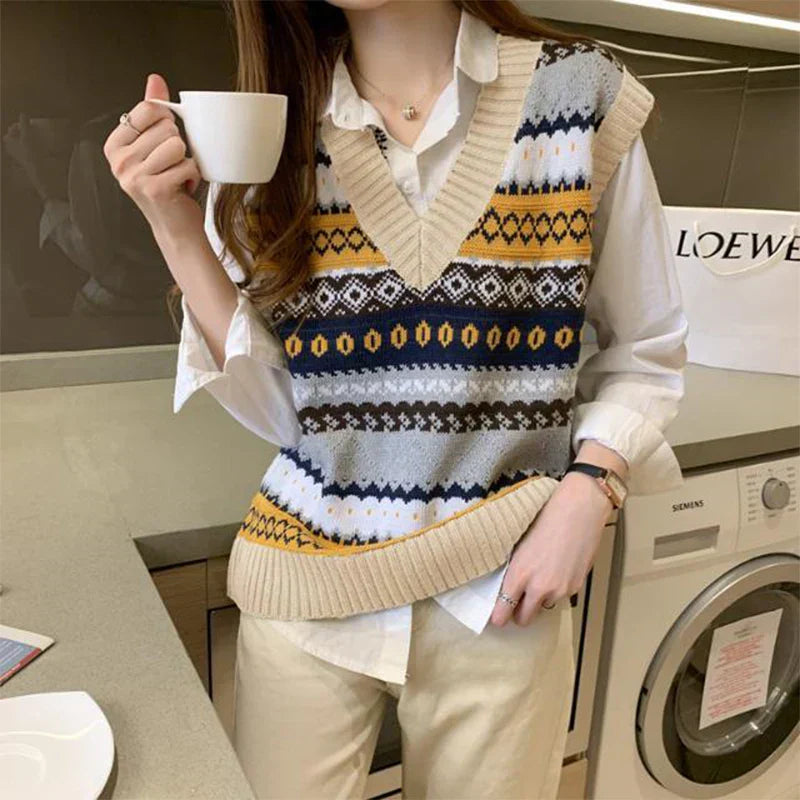 Gudrun | Sleeveless knitted vest with geometric motifs