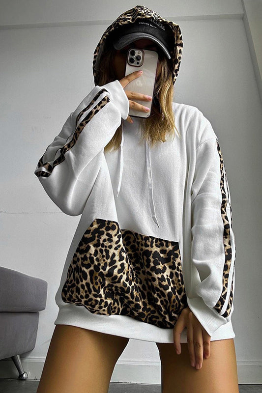 Dafne | Leopard print patchwork hoodie with a relaxed fit
