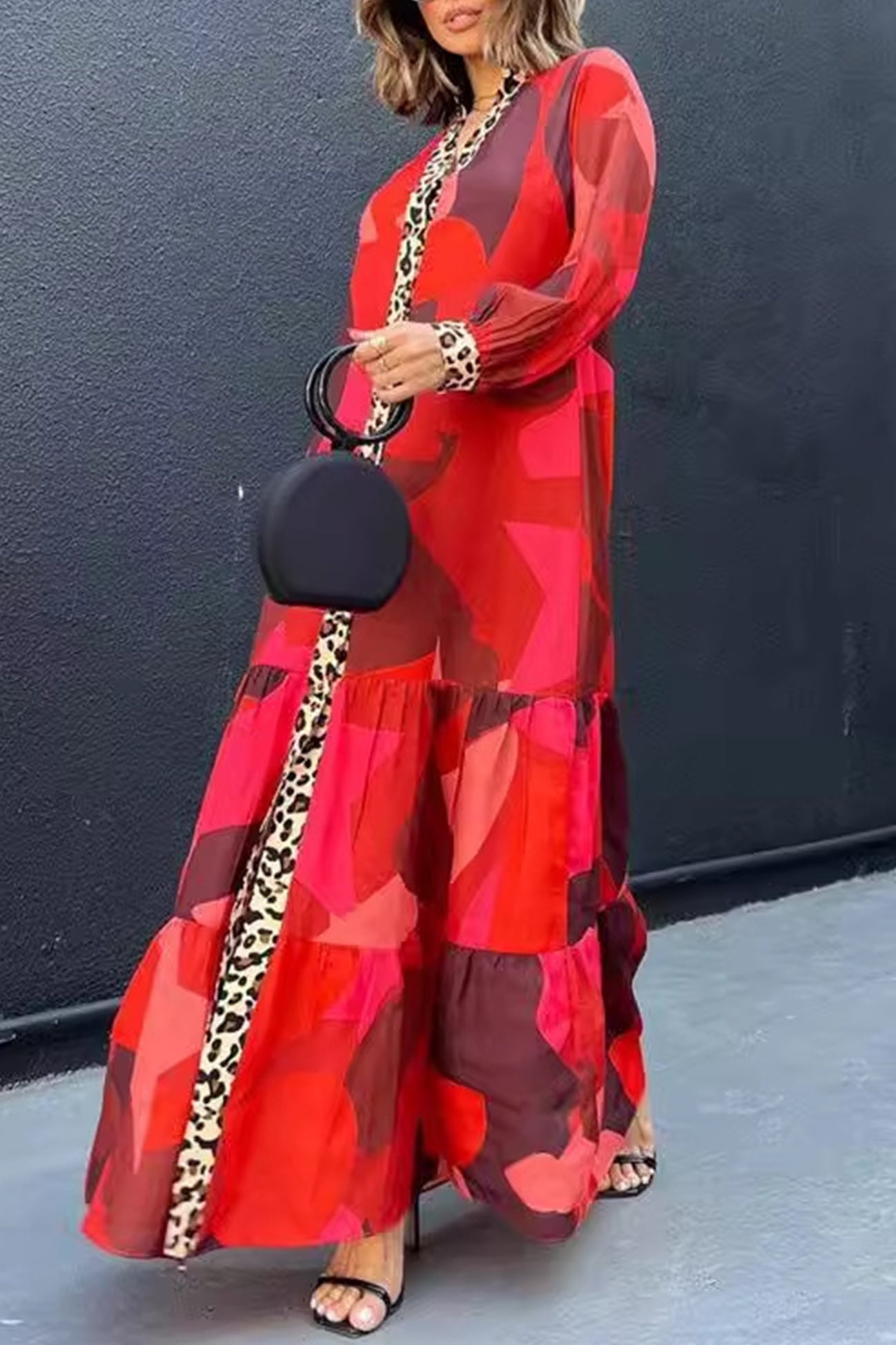 Eliana | Long dress with leopard patchwork and buttons