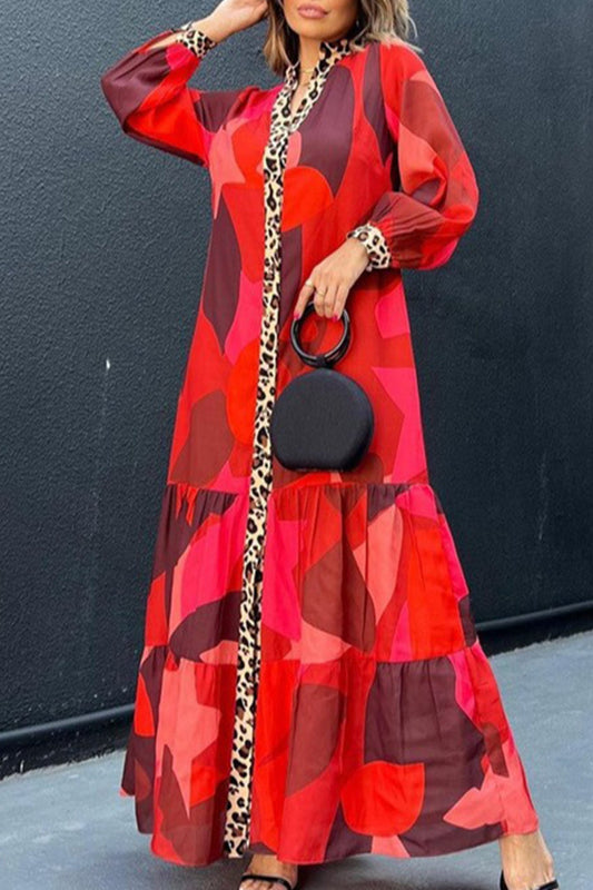 Eliana | Long dress with leopard patchwork and buttons