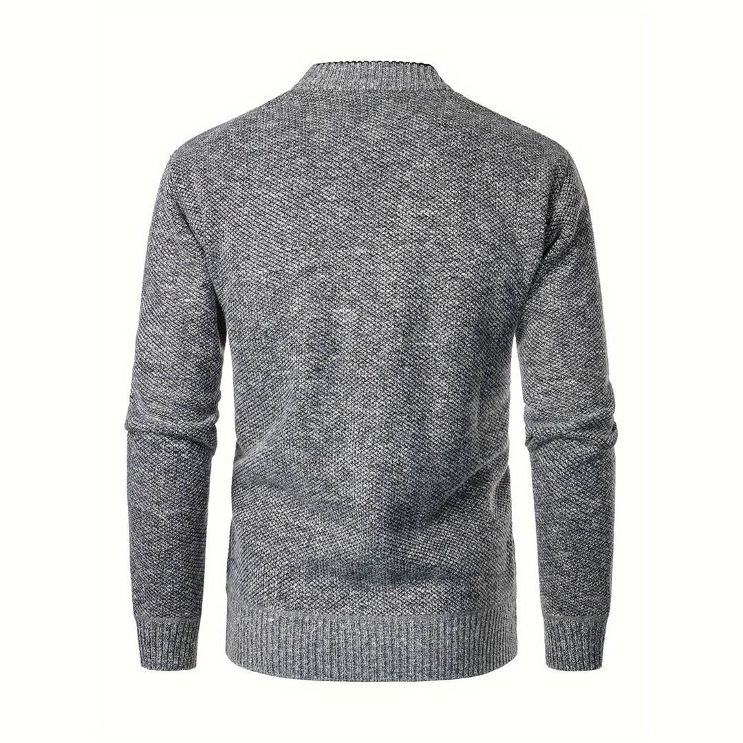 Men's V-Neck Button Cardigan with Plaid Lining and Side Pockets