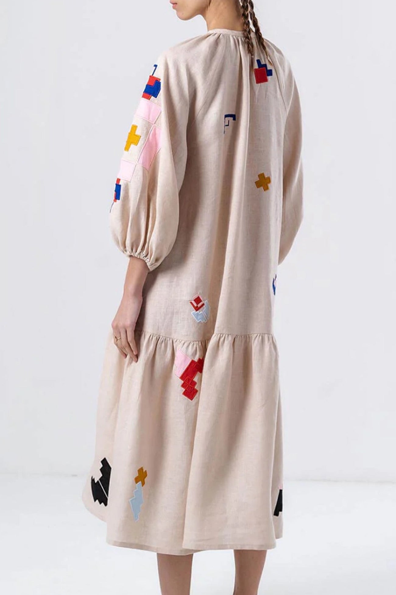 Magda | Printed linen dress with lantern sleeves