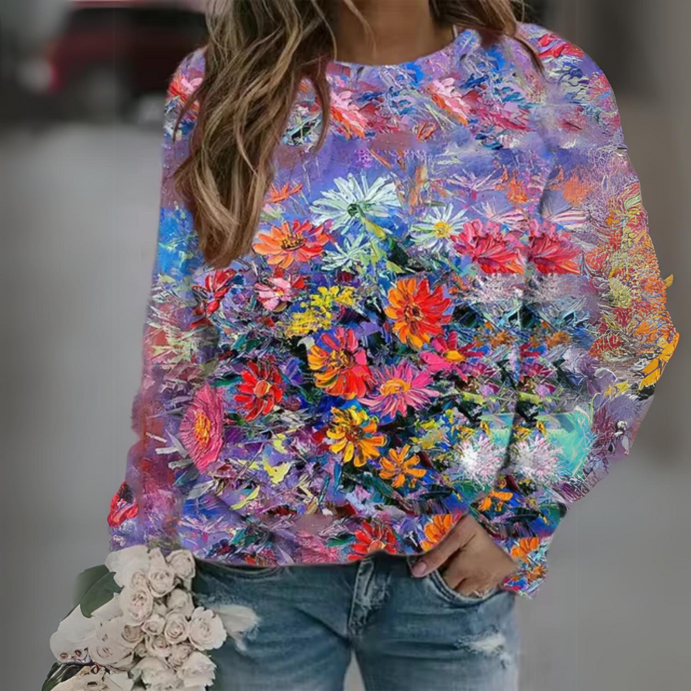 Bieke | Casual, floral long-sleeved shirt