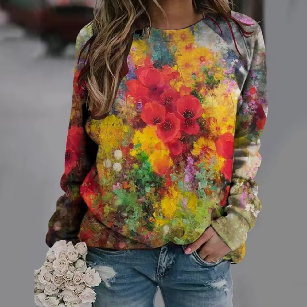 Bieke | Casual, floral long-sleeved shirt