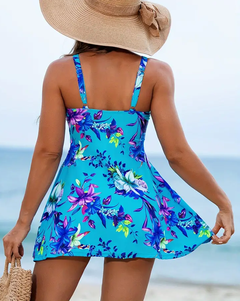 Angela® | Floral V-Neck High-Waisted Swim Dress