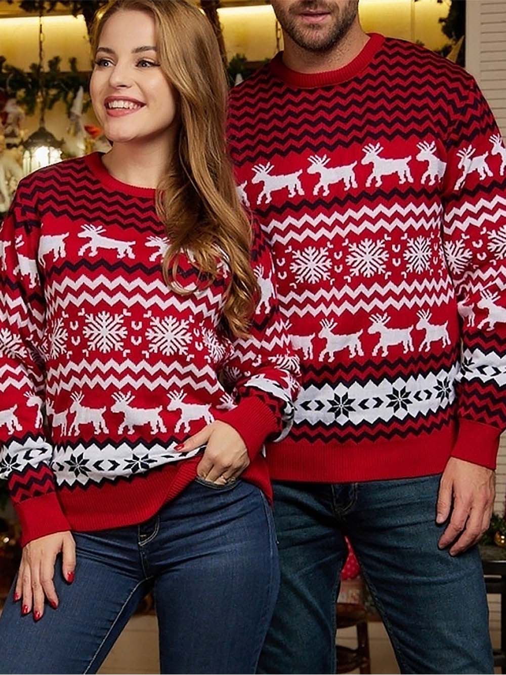 Esperanza | Women's Christmas sweater with reindeer and snowflakes for couples