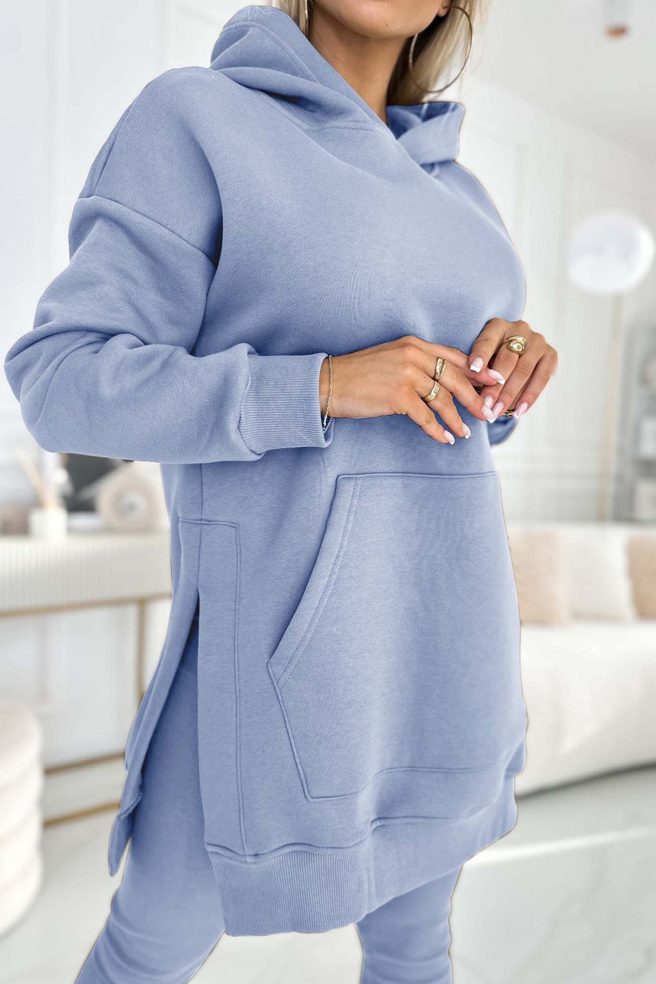 Carla | Mid-Length Hooded Slit Leggings Suits