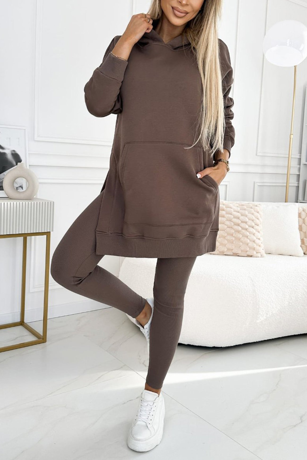 Carla | Mid-Length Hooded Slit Leggings Suits