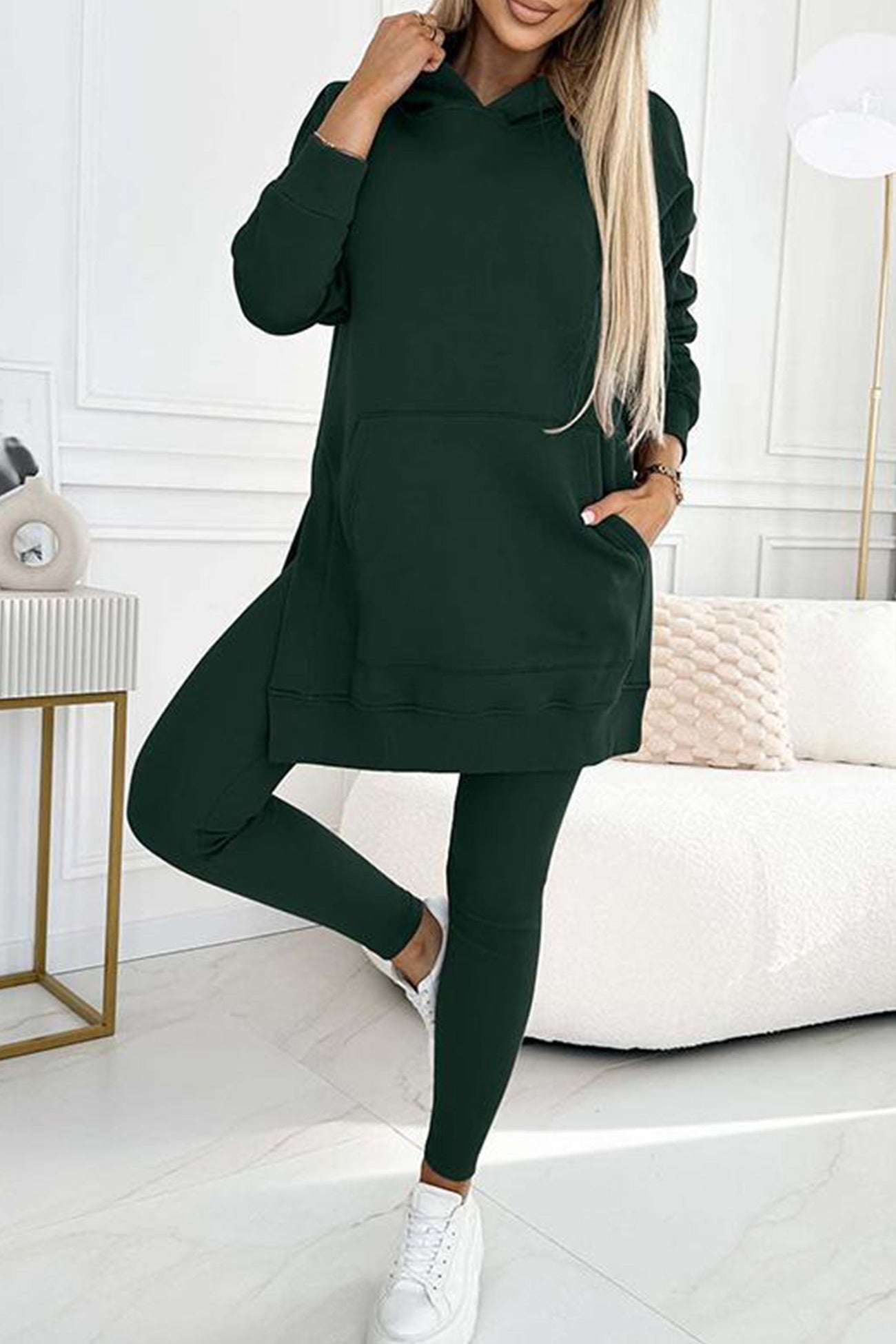 Carla | Mid-Length Hooded Slit Leggings Suits