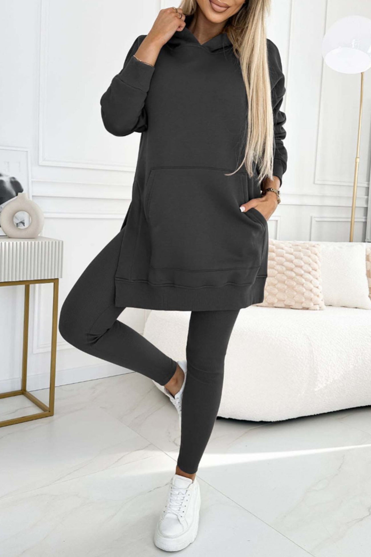 Carla | Mid-Length Hooded Slit Leggings Suits