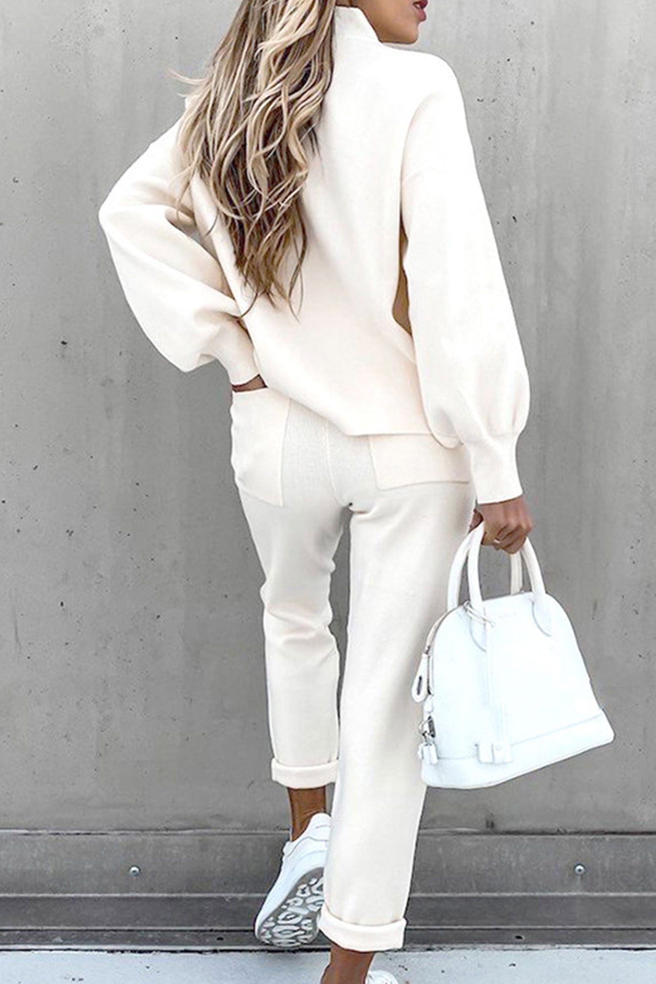 Astrid | Long sweatshirt pants suits with stand-up collar and puff sleeves