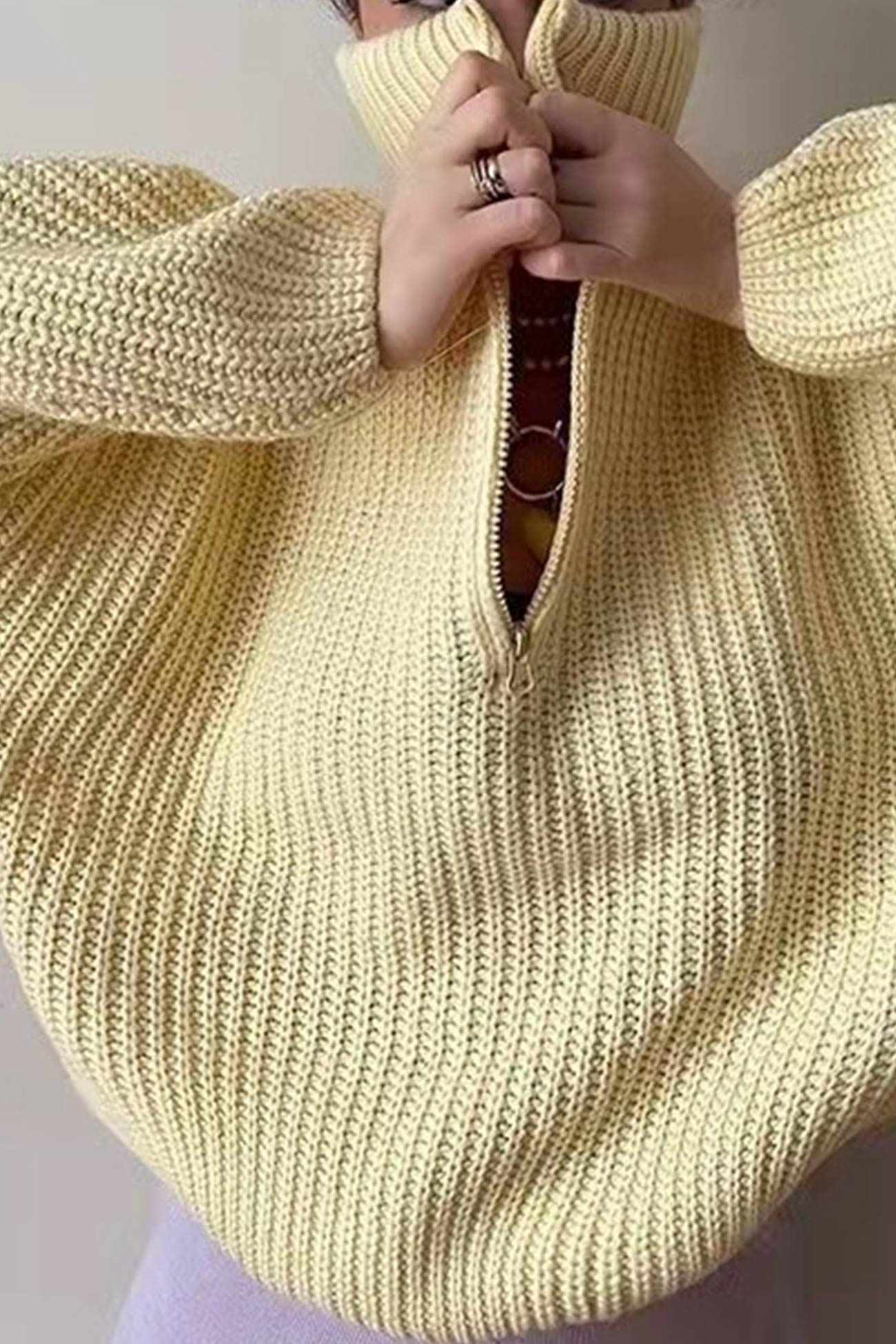 Daria | Pullover knit top with stand-up collar and zip