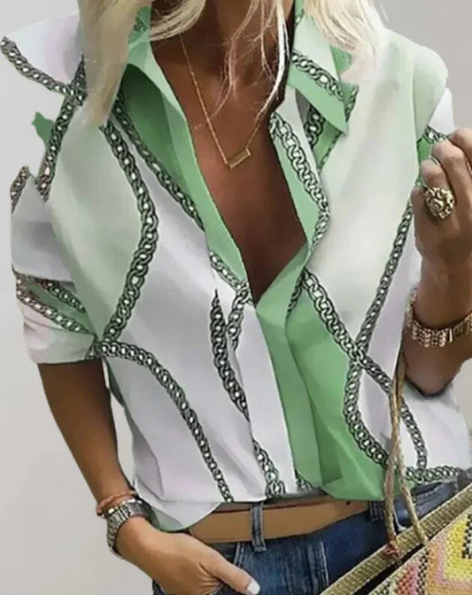 Eva® | Elegant Blouse With Chain Print And V-Neck