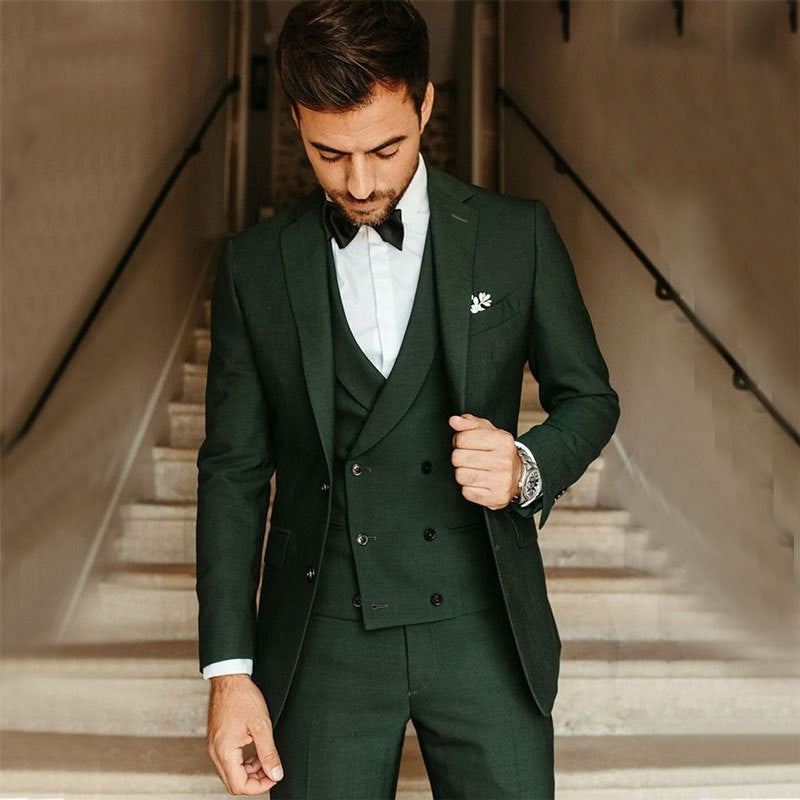Men’s 3-Piece Suit Set With Single-Breasted Blazer and Double-Breasted Vest