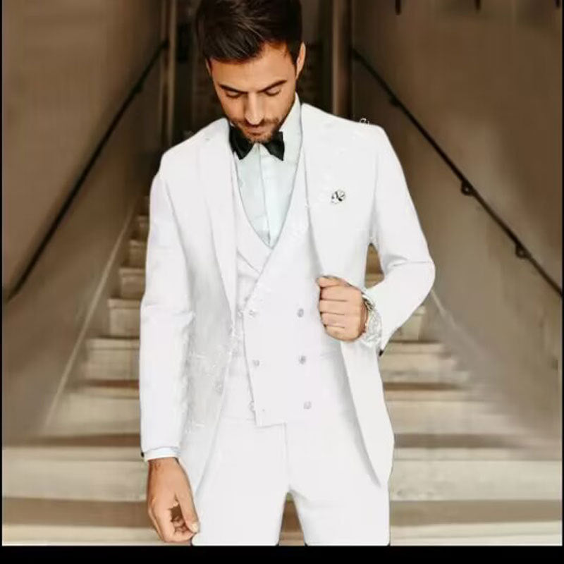 Men’s 3-Piece Suit Set With Single-Breasted Blazer and Double-Breasted Vest
