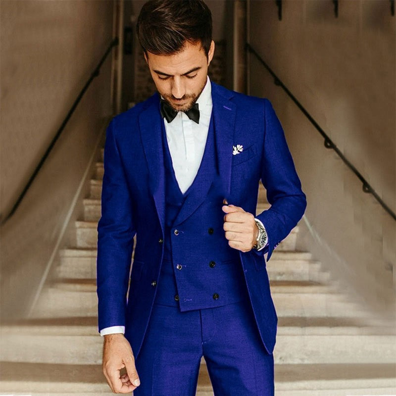 Men’s 3-Piece Suit Set With Single-Breasted Blazer and Double-Breasted Vest