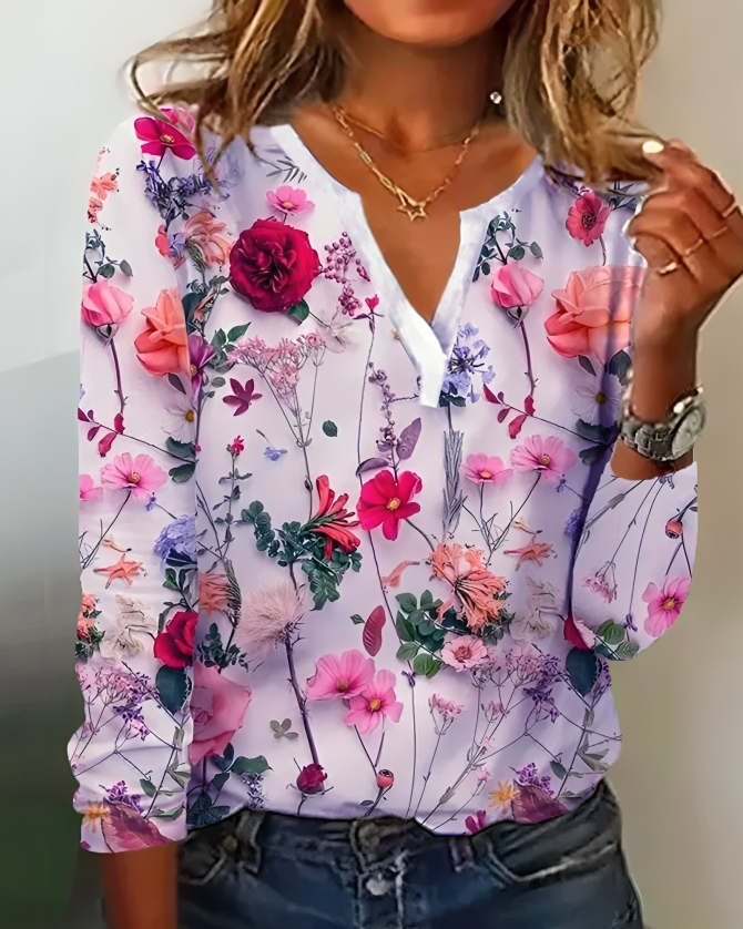 Maria® | Cozy Floral Long Sleeve Blouse
