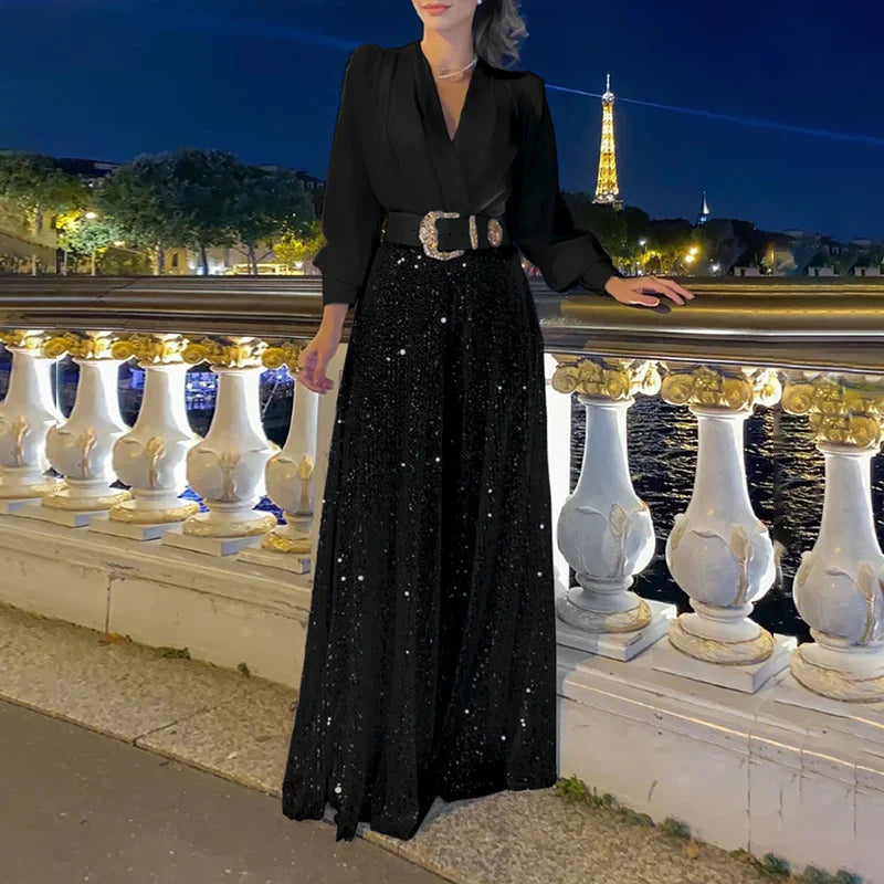 Luz® | Women's V-neck top and wide leg pants
