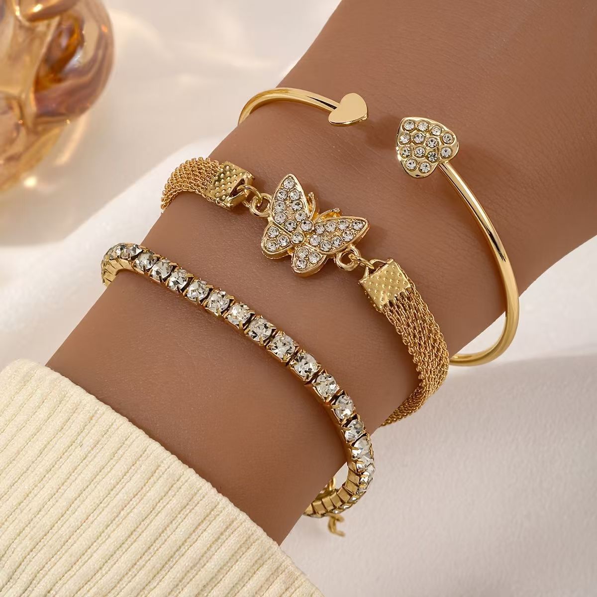 Rhinestone Heart Alloy Luxury Bracelet