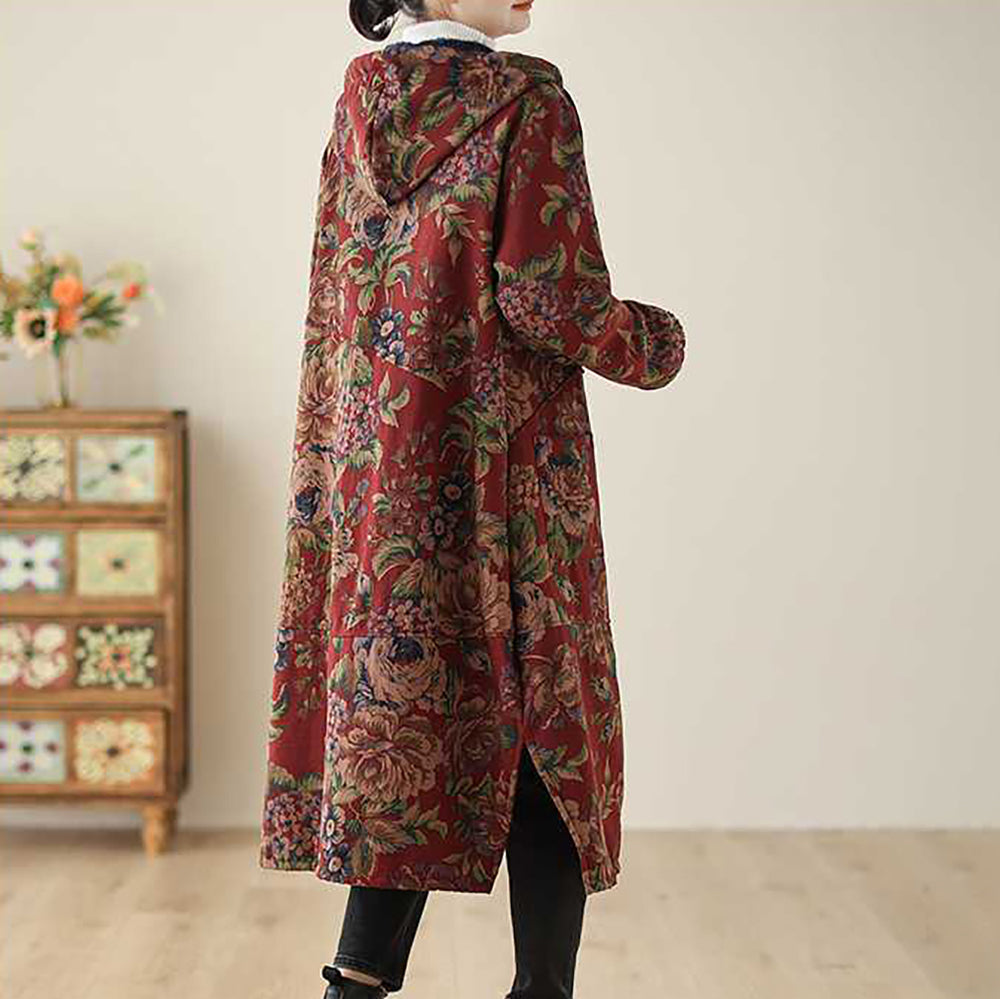 Micaela | Vintage style long coat with floral print