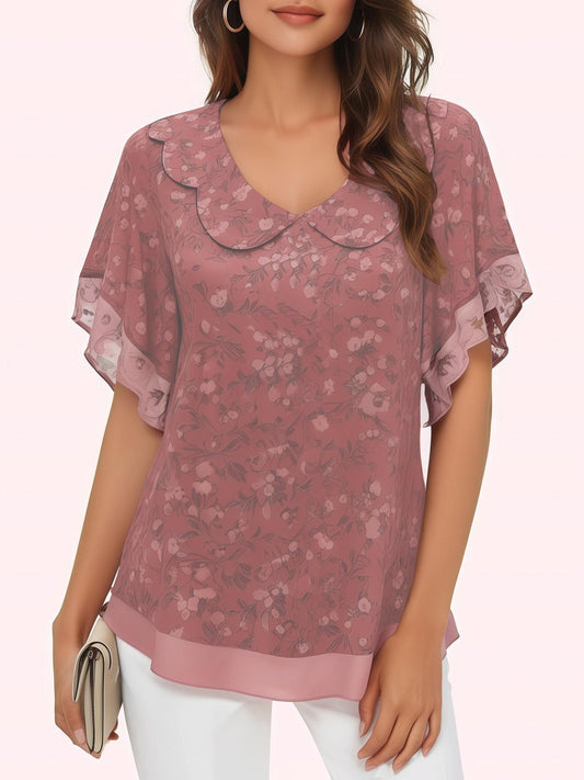 Mónica® | Women'S Blouse Top With Floral Design And Elegant Ruffle