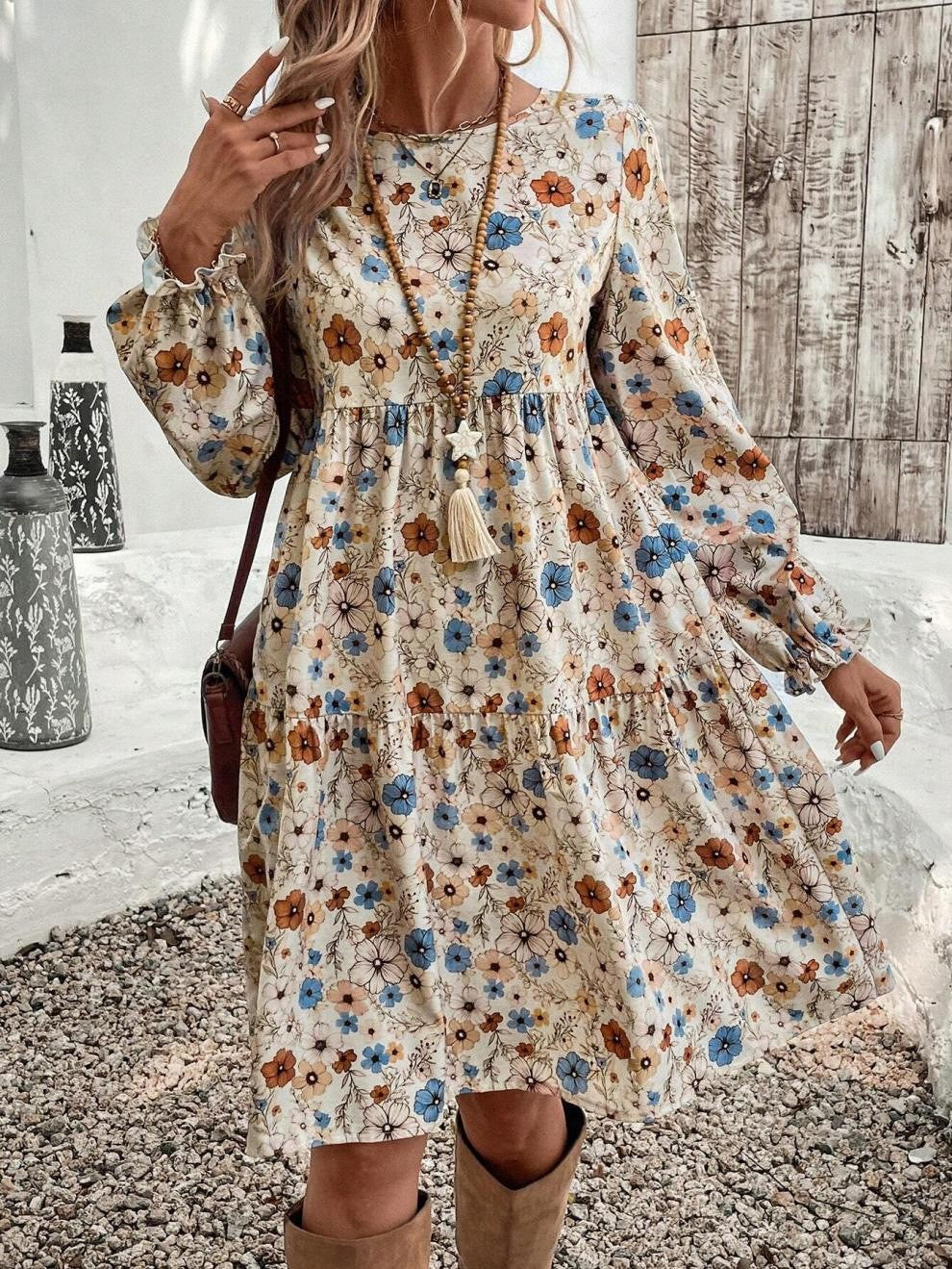 Pilar® | Women'S Floral Dress With Romantic Cut And Long Sleeves