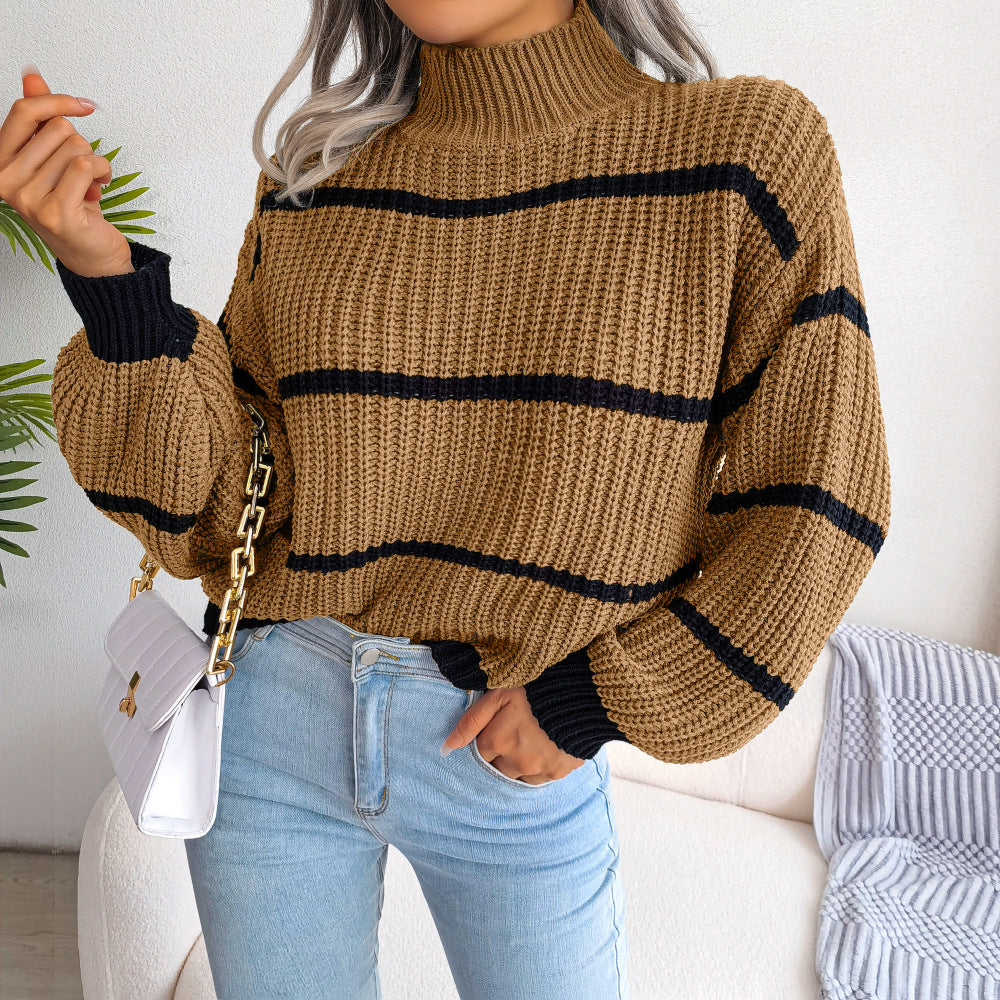 Yvonne | Cozy knitted turtleneck sweater with a striped pattern