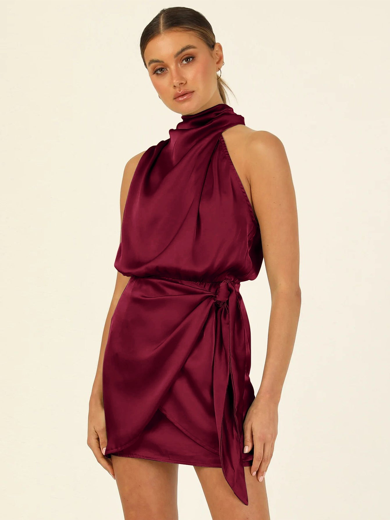 Makayla® | Elegant Satin Halter Neck Dress