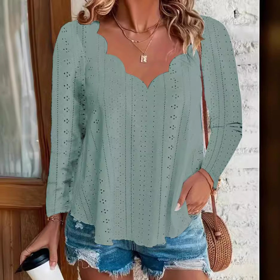 Carina® | Women'S Blouse With Integrated Lace Patterns And Curved Neckline