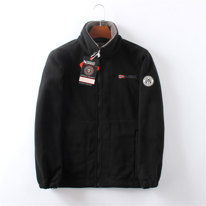 Men's Outdoor Full-Zip Jacket with High Collar and Sleek Fit