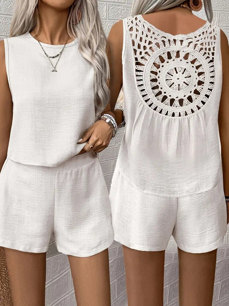 Sofía® | Women'S Sleeveless Top With Unique Crochet Pattern And Comfortable Shorts