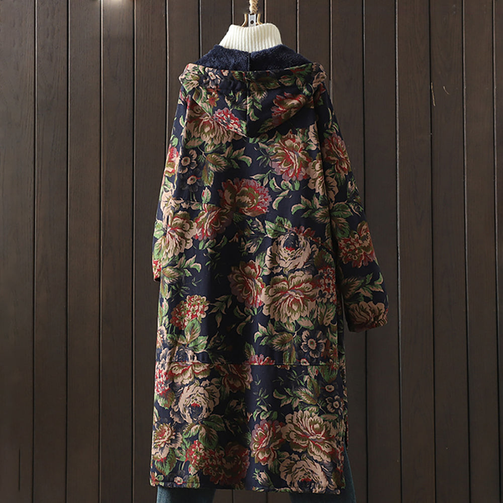 Micaela | Vintage style long coat with floral print