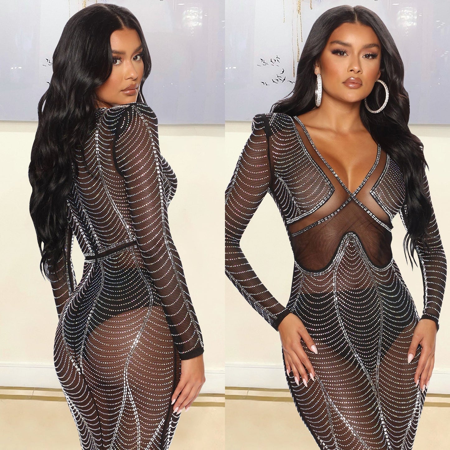 Magaly® | Women'S Evening Dress Made Of Mesh With Rhinestone Decorations
