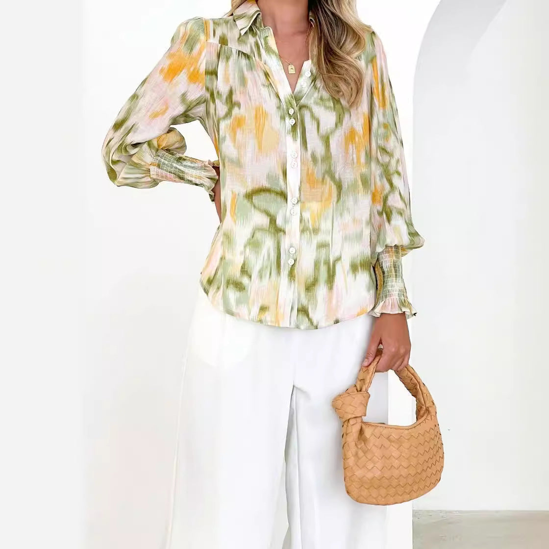 Carolina® | Women'S Blouse With Elegant Color Gradient And Trendy Puff Sleeves