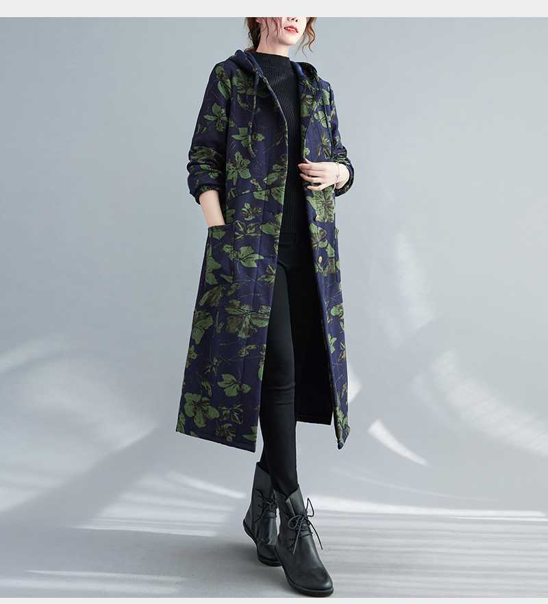 Mila | Long vintage-style cotton winter coat with hood