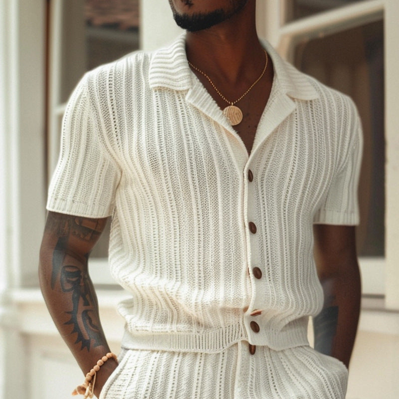 Spencer | Men’s Breathable Knit Shirt and Shorts Set – Slim Fit – Ribbed Texture