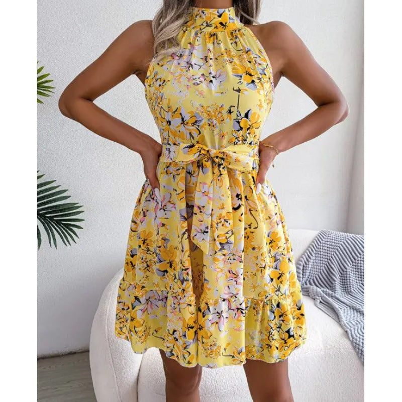 Liliana® | Women'S Floral Dress With High Collar And Flounce