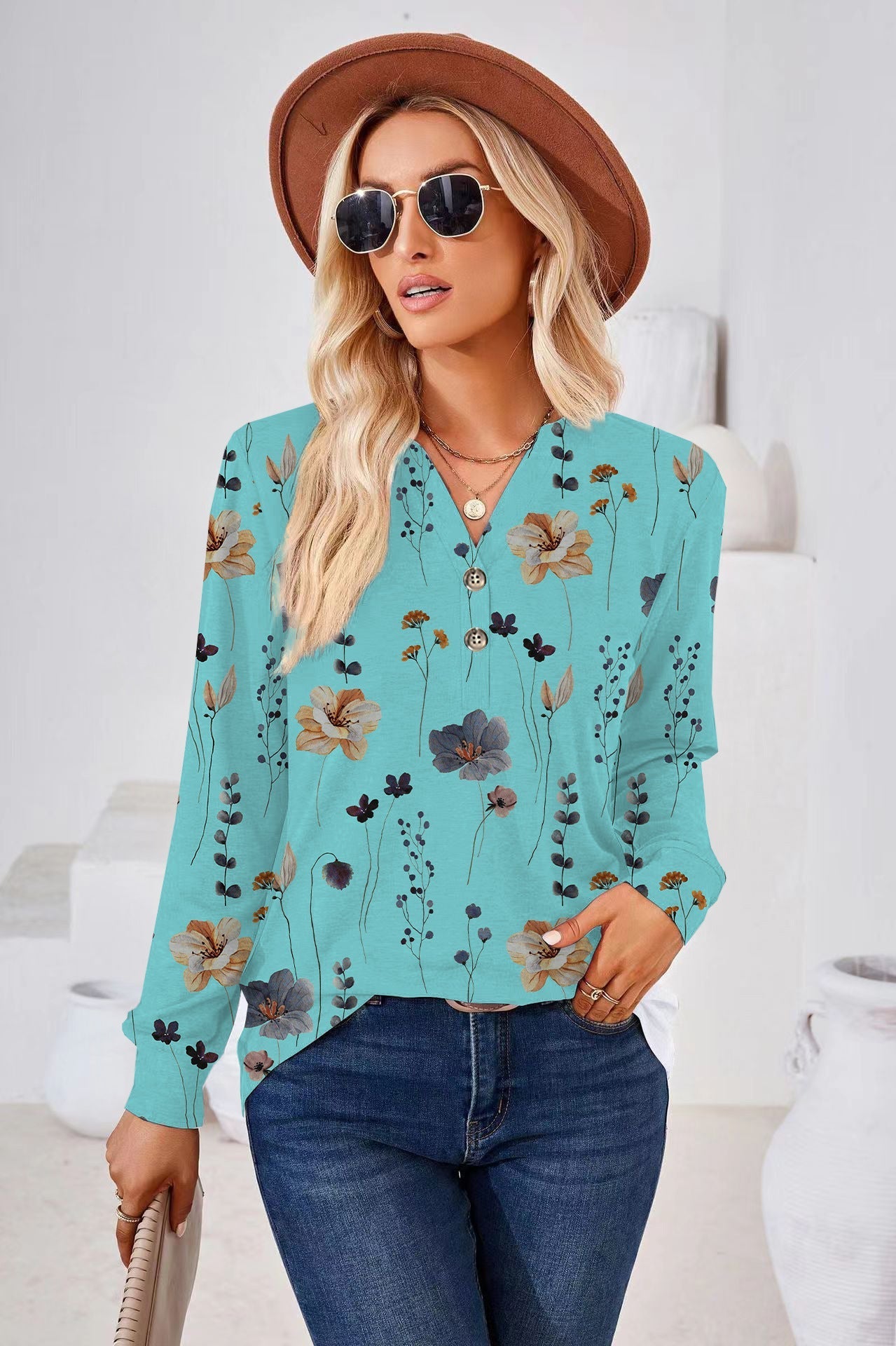 Fiona® | Women'S Blouse With Floral Print And Button Details