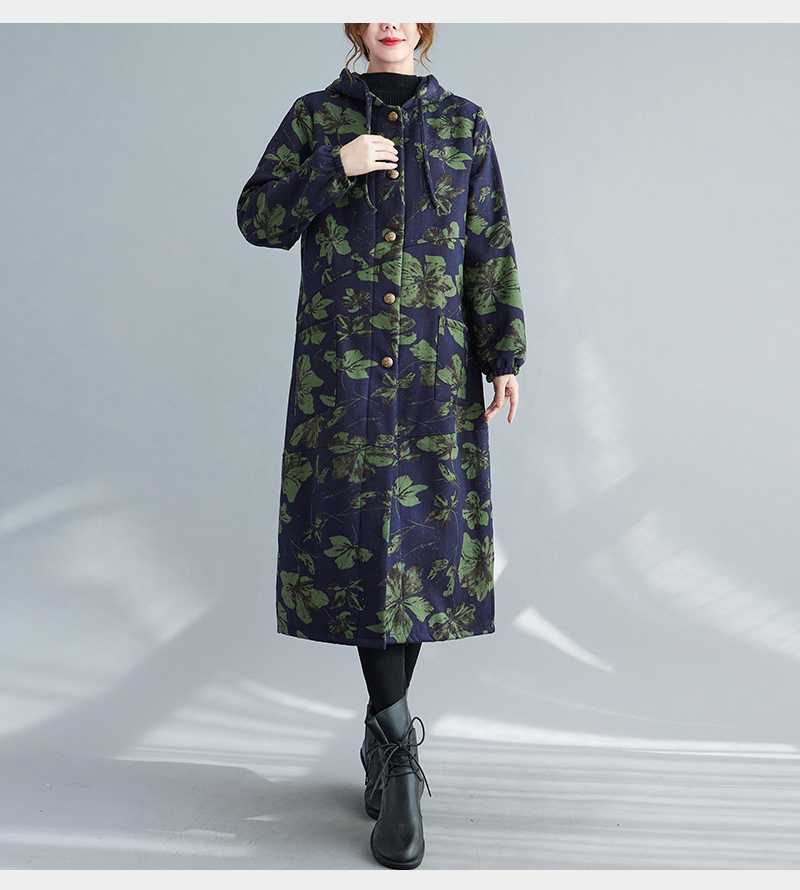 Mila | Long vintage-style cotton winter coat with hood