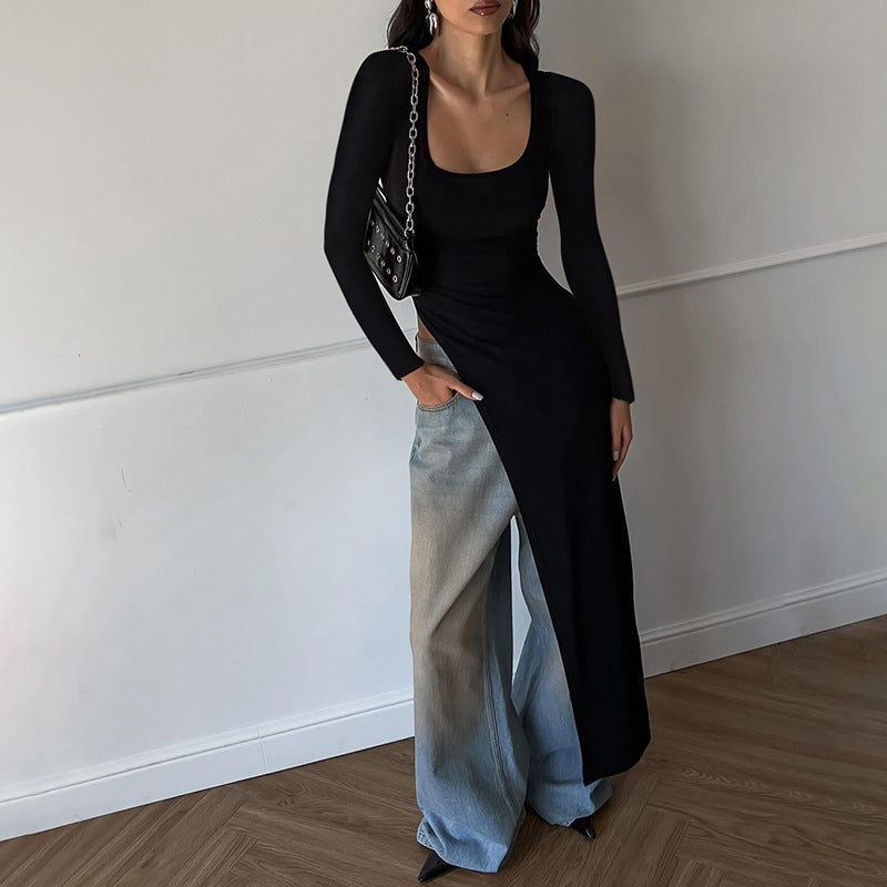 Yasmina® | Women'S Asymmetric Maxi Dress With Long Sleeves