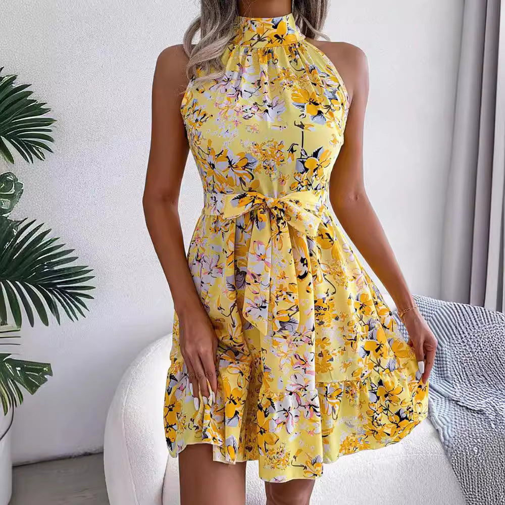 Liliana® | Women'S Floral Dress With High Collar And Flounce