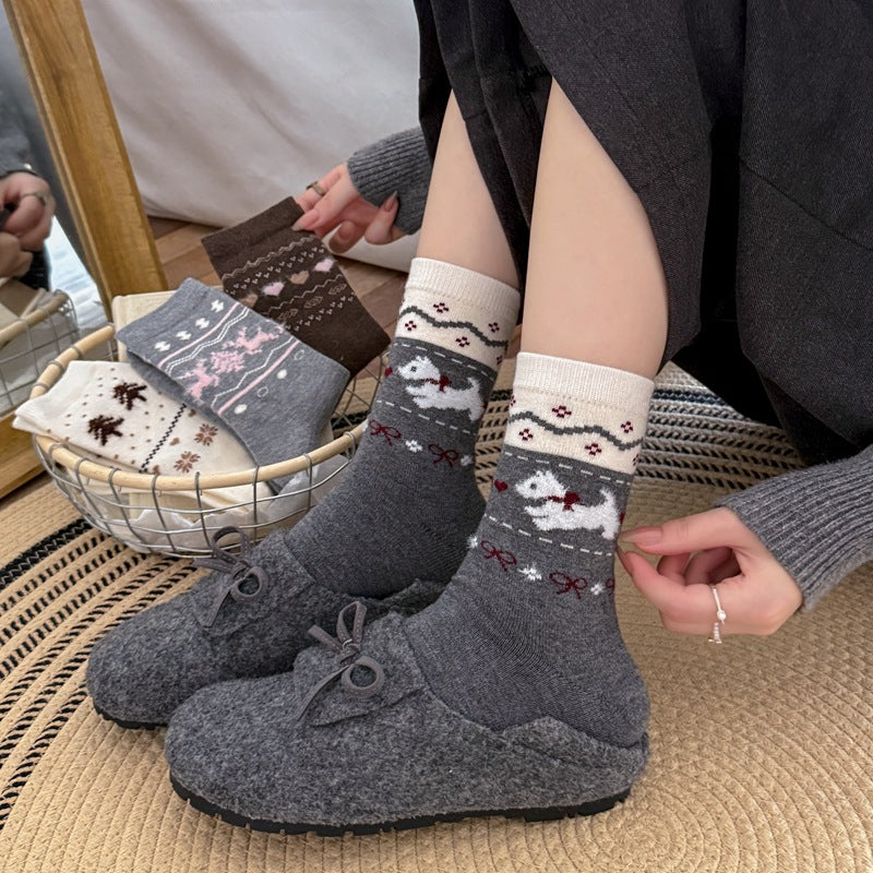Intarsia Retro Thick Warm Mid Calf Socks