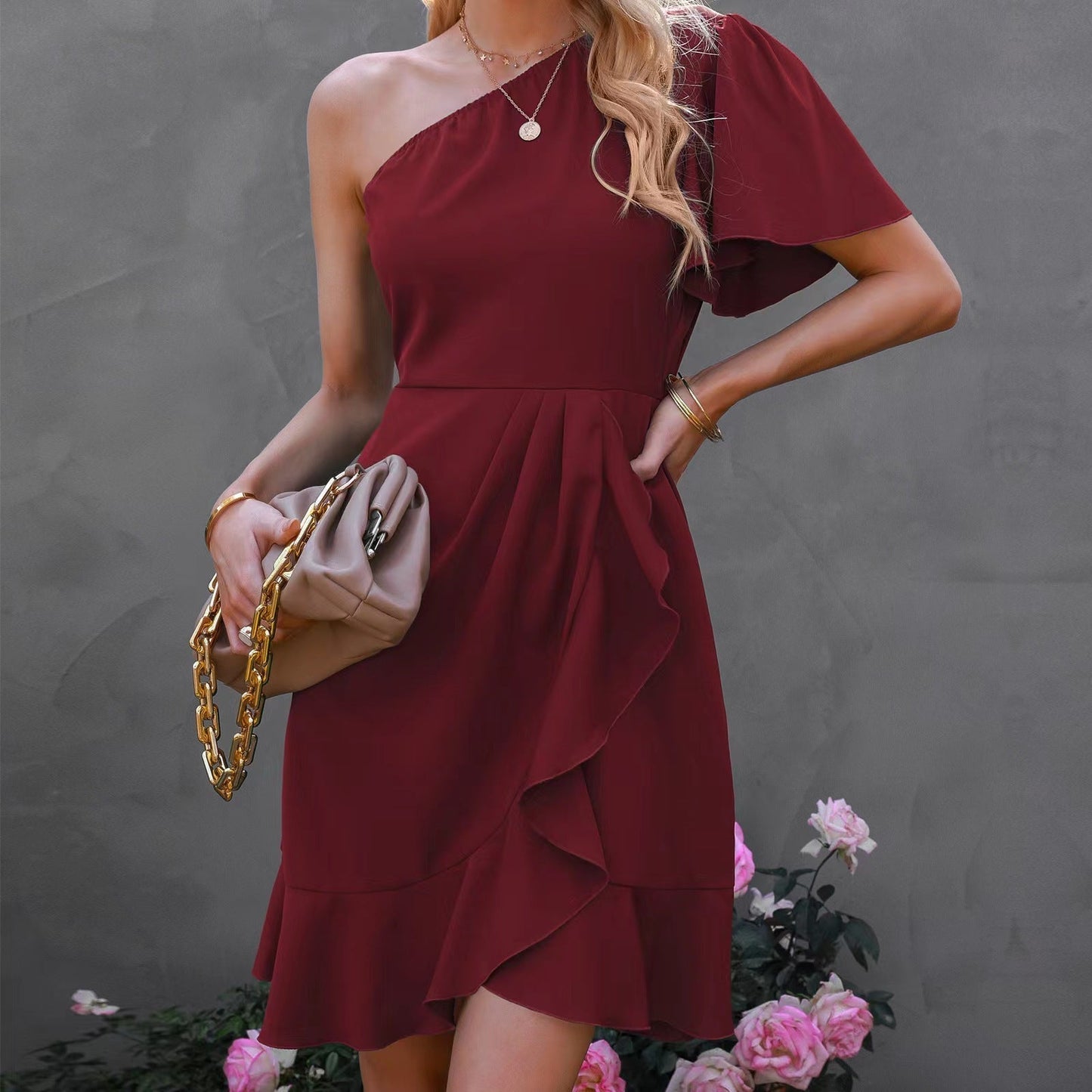 Nora® | Elegant One Shoulder Mini Dress