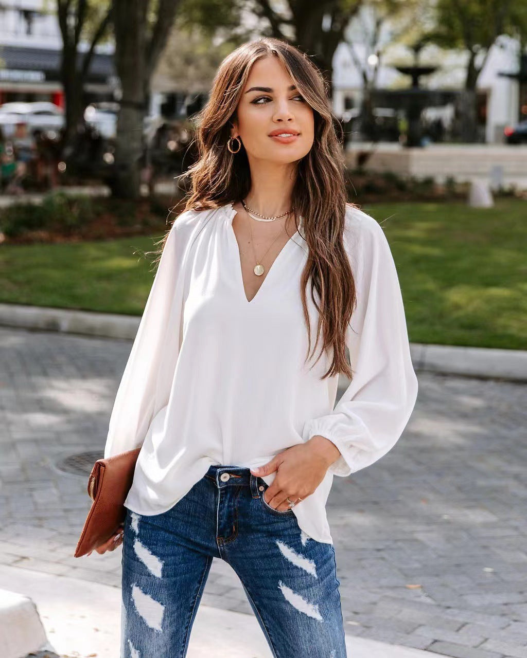 Azucena® | Women'S Blouse With Balloon Sleeves And V-Neck