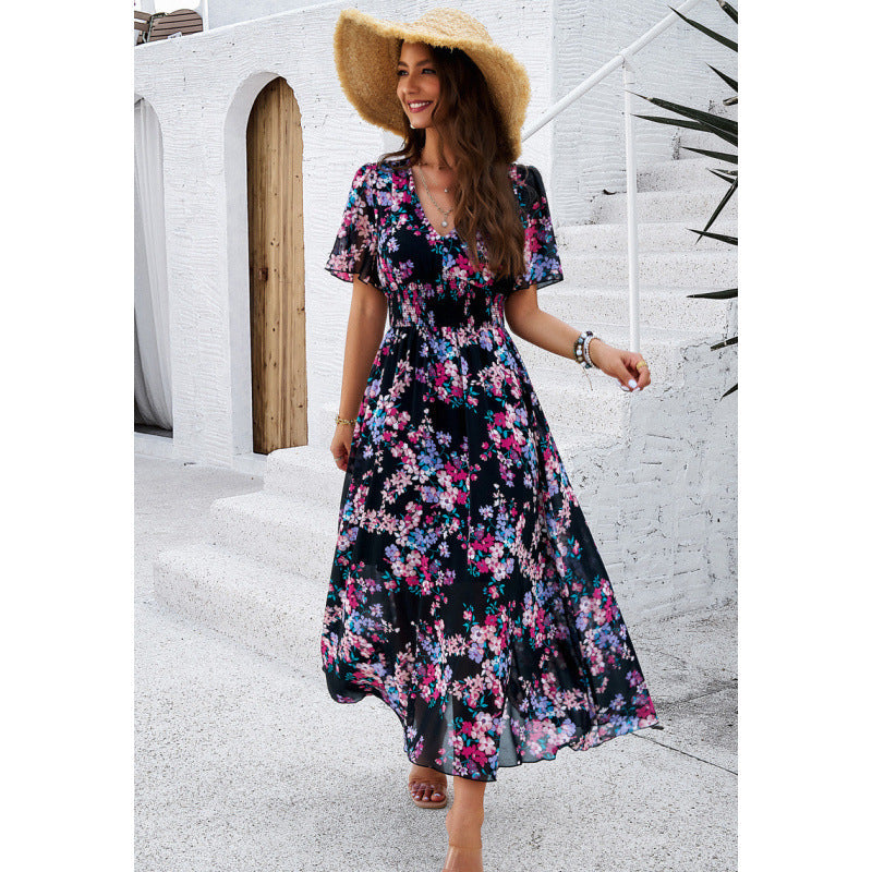 Yasmina® | Women'S Floral Maxi Dress With Flutter Sleeves