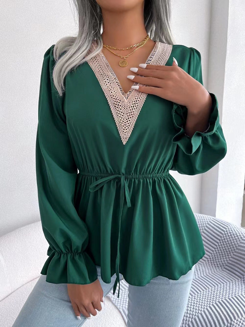 Lorena® | Women'S Blouse With V-Neck And Ruffle Sleeves